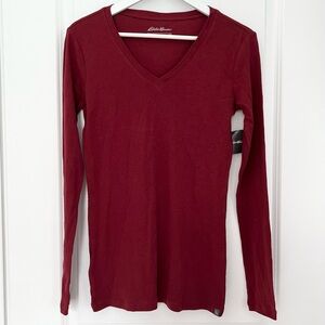 Eddie Bauer Favorite Long-Sleeve V-Neck - Maroon, Tall